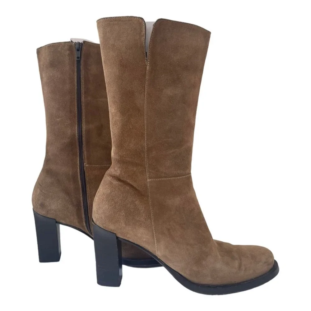 Banana Republic Women's Tan Suede Mid Calif inside Zipper Boots Size 8 - Picture 5 of 15